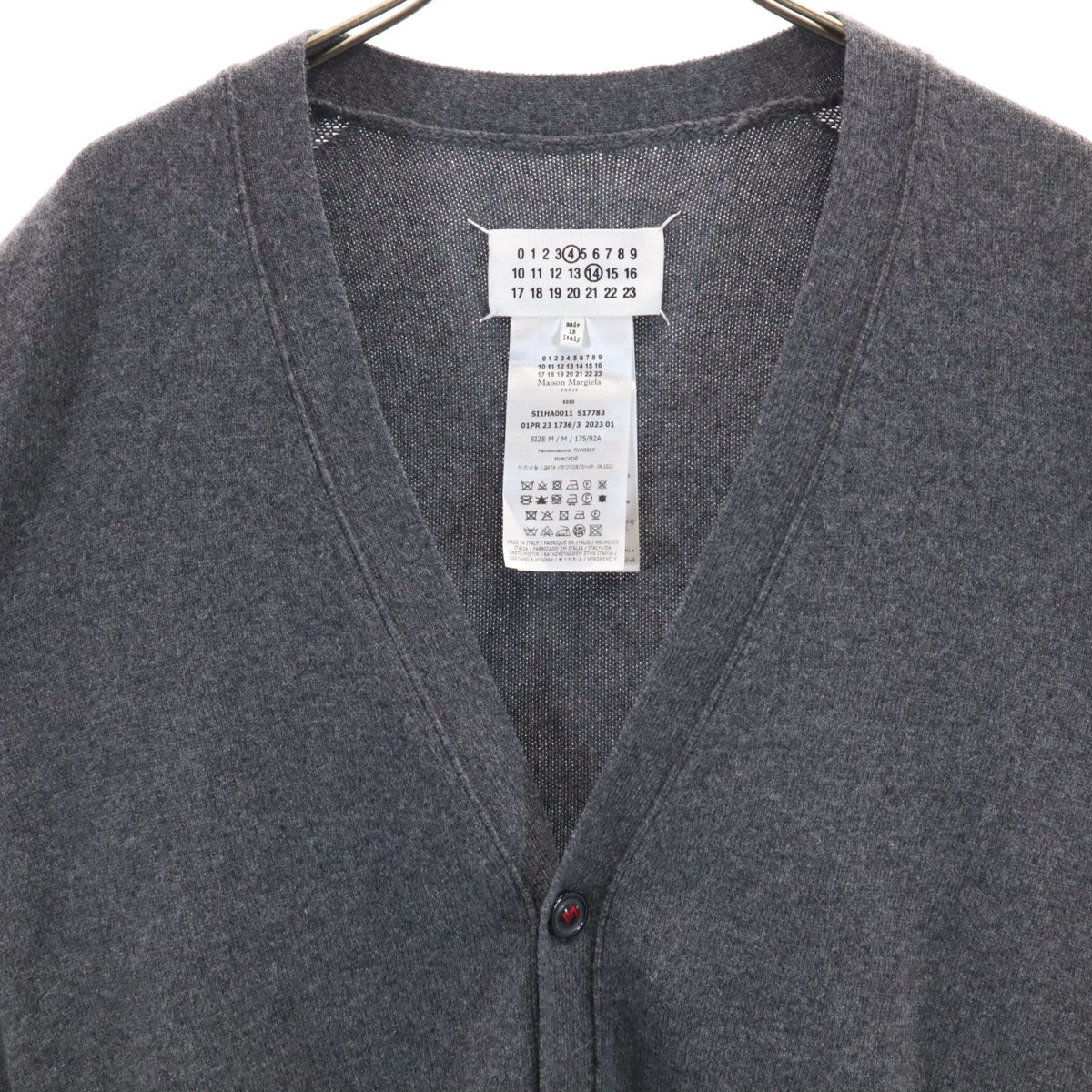 美品 Maison Margiela メゾンマルジェラ イタリア製 4 14 カシミヤ100％ 長袖 Vネック ニットカーディガン M グレー ユニセックス メンズ