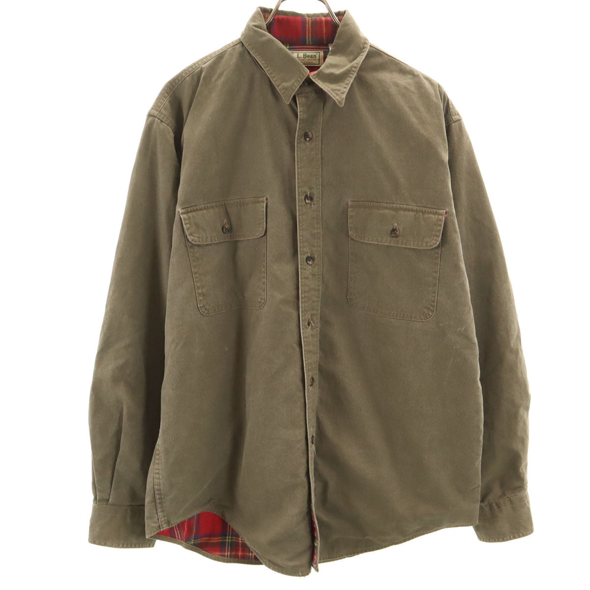 L.L.Bean エルエルビーン 80s 90s USA製 オールド 長袖 ワークシャツ M オリーブ系 アウトドア 裏ネル メンズ