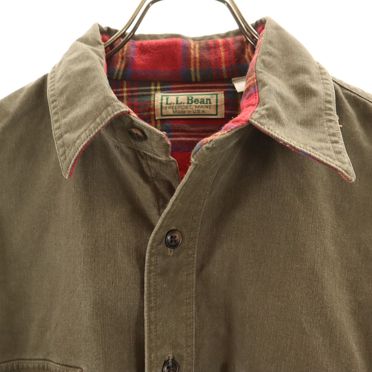 L.L.Bean エルエルビーン 80s 90s USA製 オールド 長袖 ワークシャツ M オリーブ系 アウトドア 裏ネル メンズ