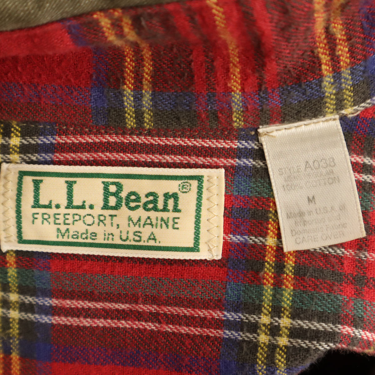 L.L.Bean エルエルビーン 80s 90s USA製 オールド 長袖 ワークシャツ M オリーブ系 アウトドア 裏ネル メンズ