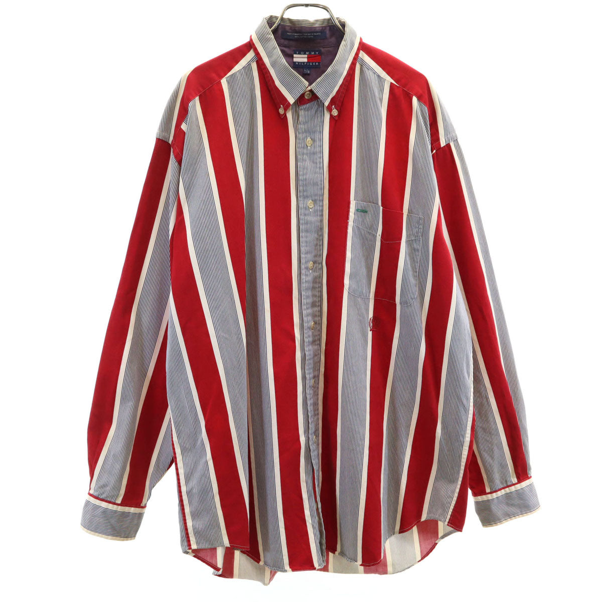 TOMMY HILFIGER トミーヒルフィガー 90s オールド ストライプ柄 長袖 ボタンダウンシャツ L レッド メンズ