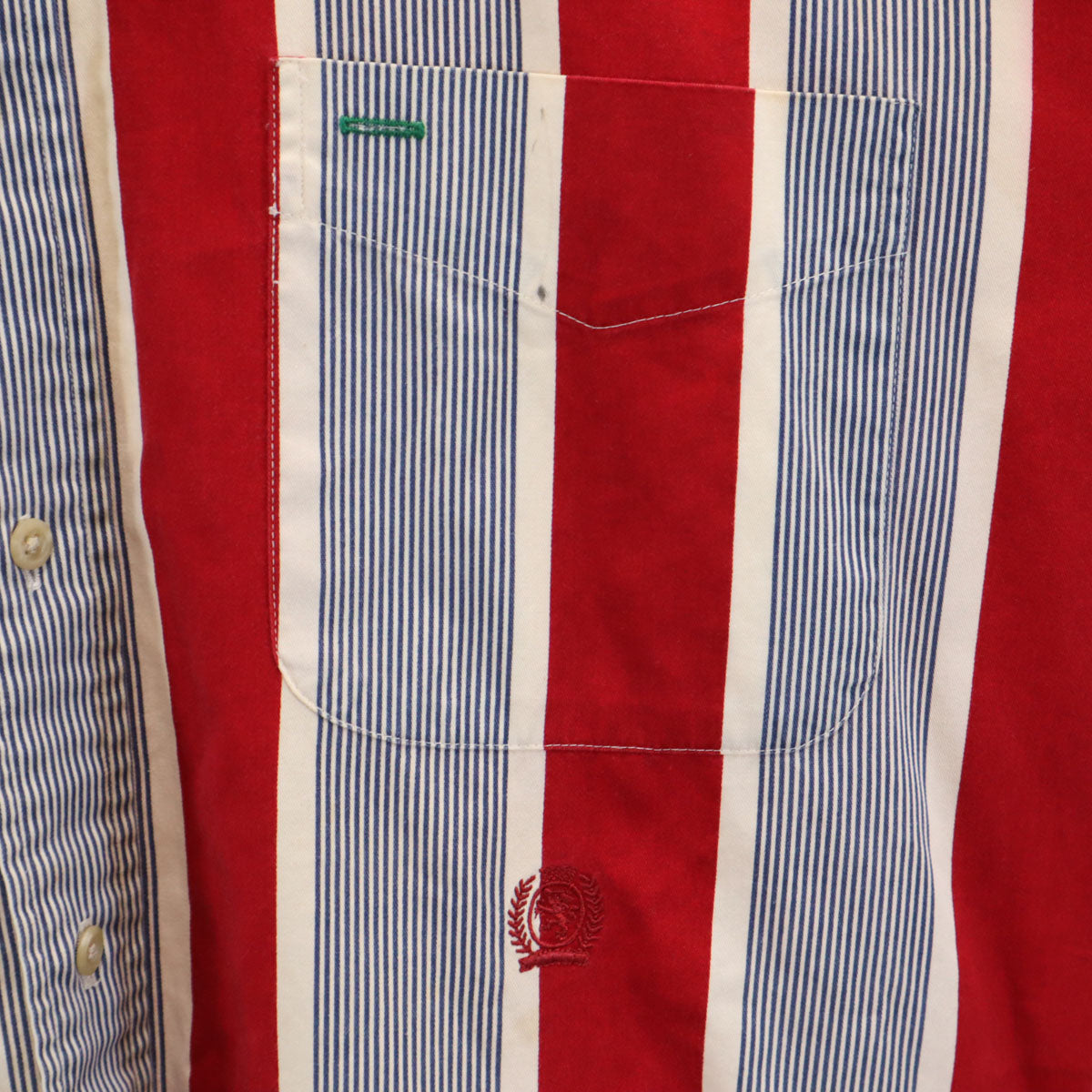 TOMMY HILFIGER トミーヒルフィガー 90s オールド ストライプ柄 長袖 ボタンダウンシャツ L レッド メンズ