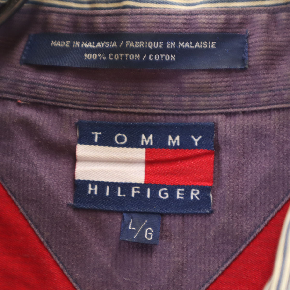 TOMMY HILFIGER トミーヒルフィガー 90s オールド ストライプ柄 長袖 ボタンダウンシャツ L レッド メンズ