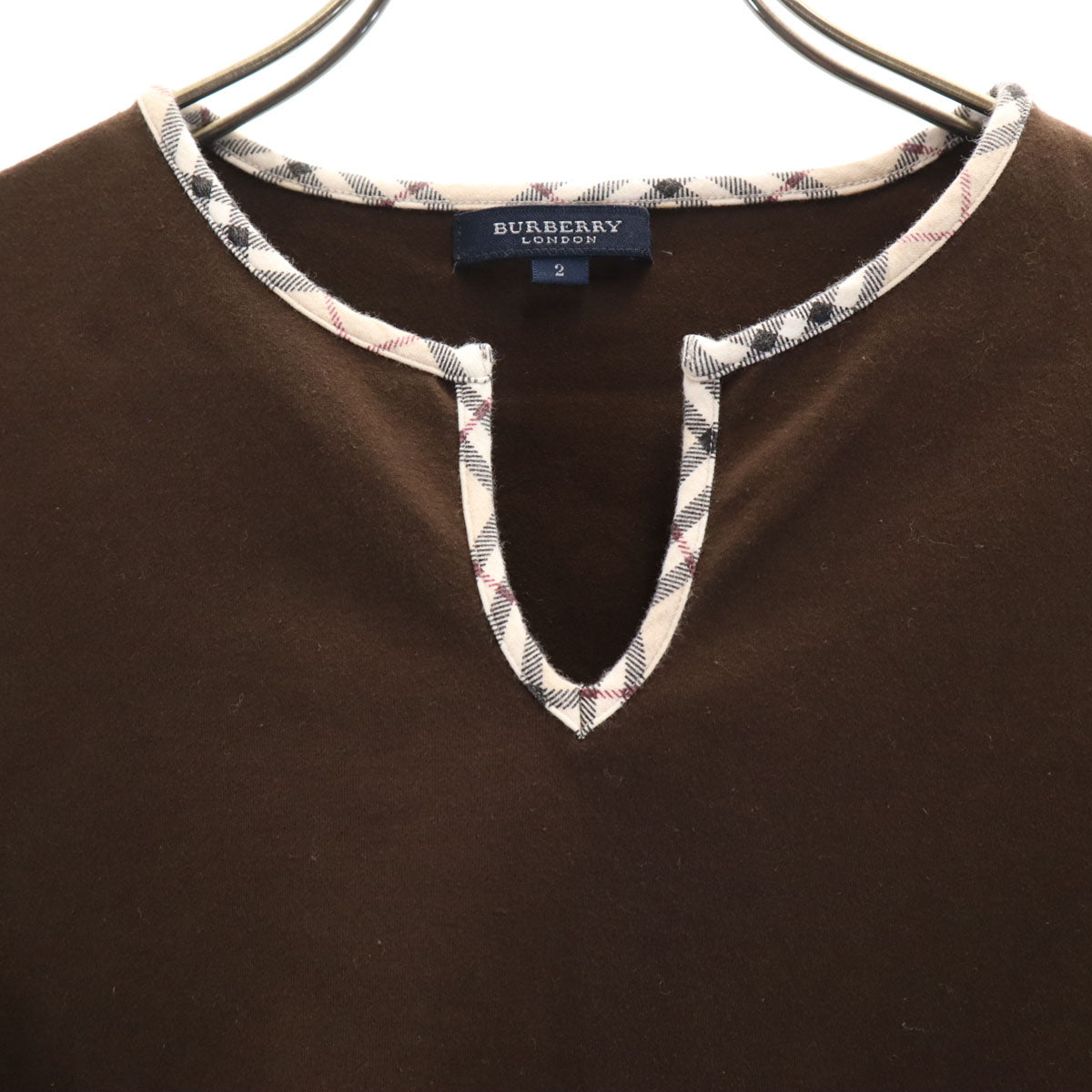 BURBERRY LONDON バーバリーロンドン 7分袖 スキッパーカラー カットソー 2 ブラウン 三陽商会 レディース