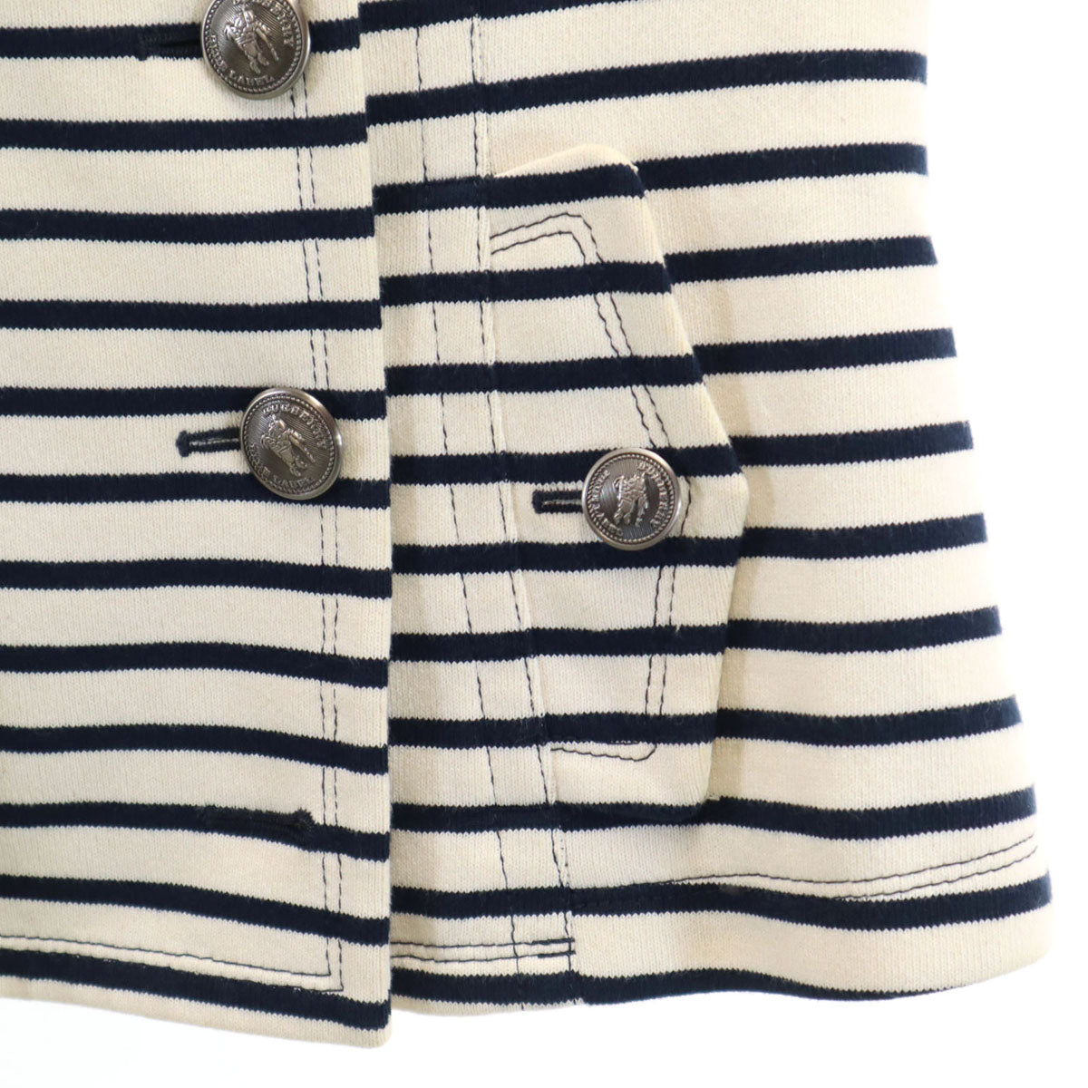 BURBERRY LONDON BLUE LABEL バーバリー ロンドン ブルーレーベル 日本製 ボーダー柄 マリン ジャケット 38 アイボリー 三陽商会 レディース