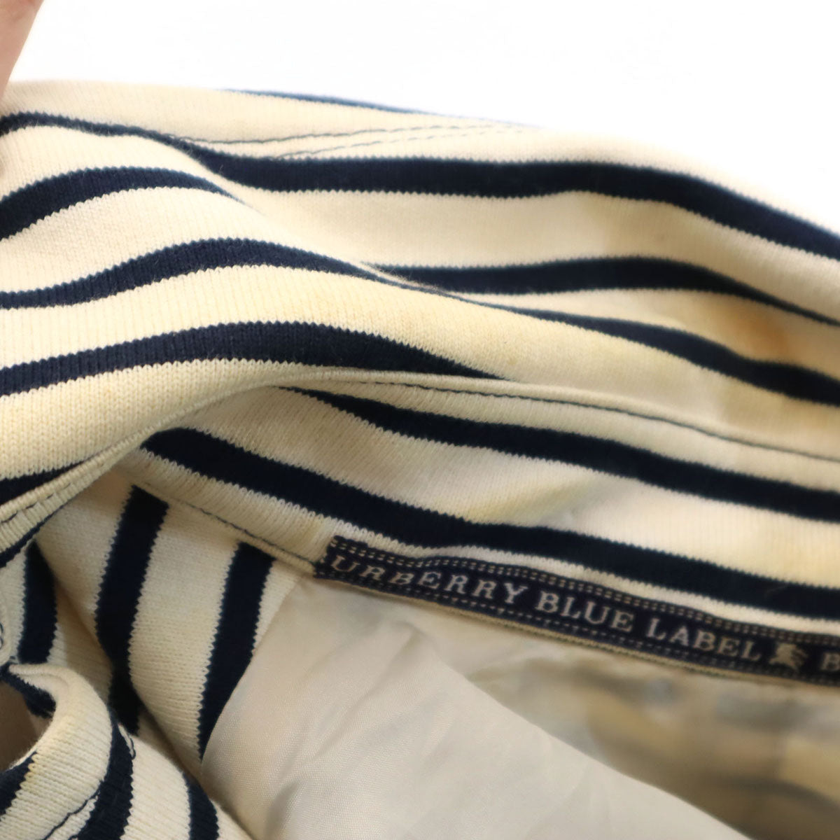 BURBERRY LONDON BLUE LABEL バーバリー ロンドン ブルーレーベル 日本製 ボーダー柄 マリン ジャケット 38 アイボリー 三陽商会 レディース