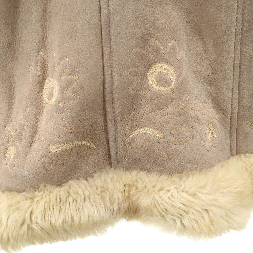 MADE IN FRANCE フランス製 刺繍 コート グレー系 裏ファー レディース