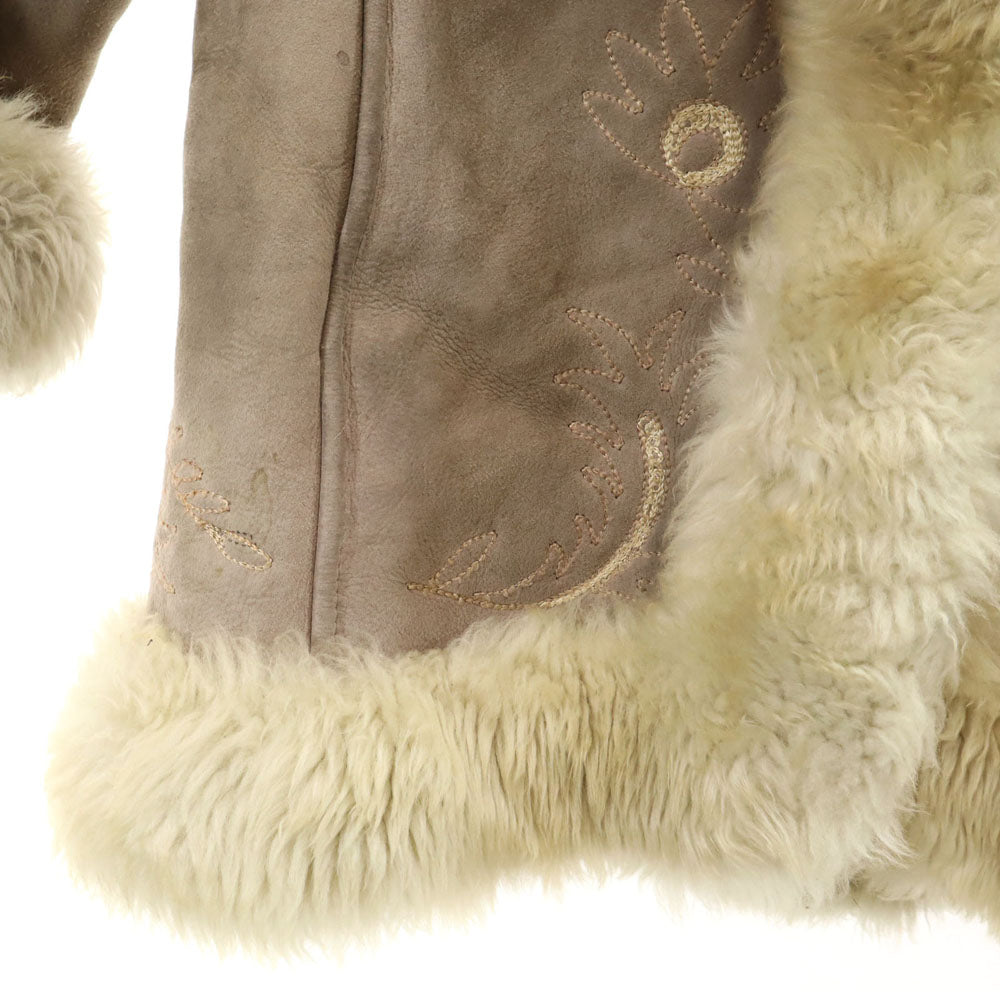 MADE IN FRANCE フランス製 刺繍 コート グレー系 裏ファー レディース