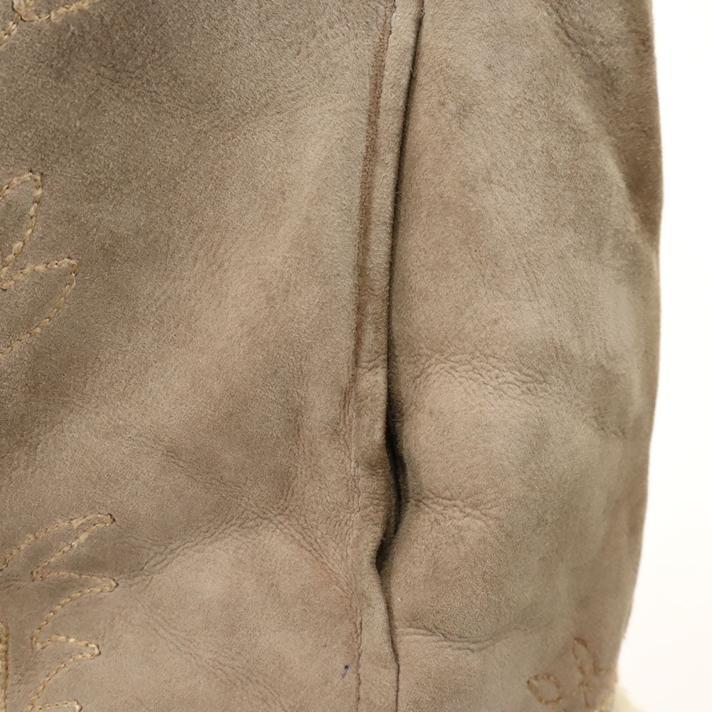 MADE IN FRANCE フランス製 刺繍 コート グレー系 裏ファー レディース