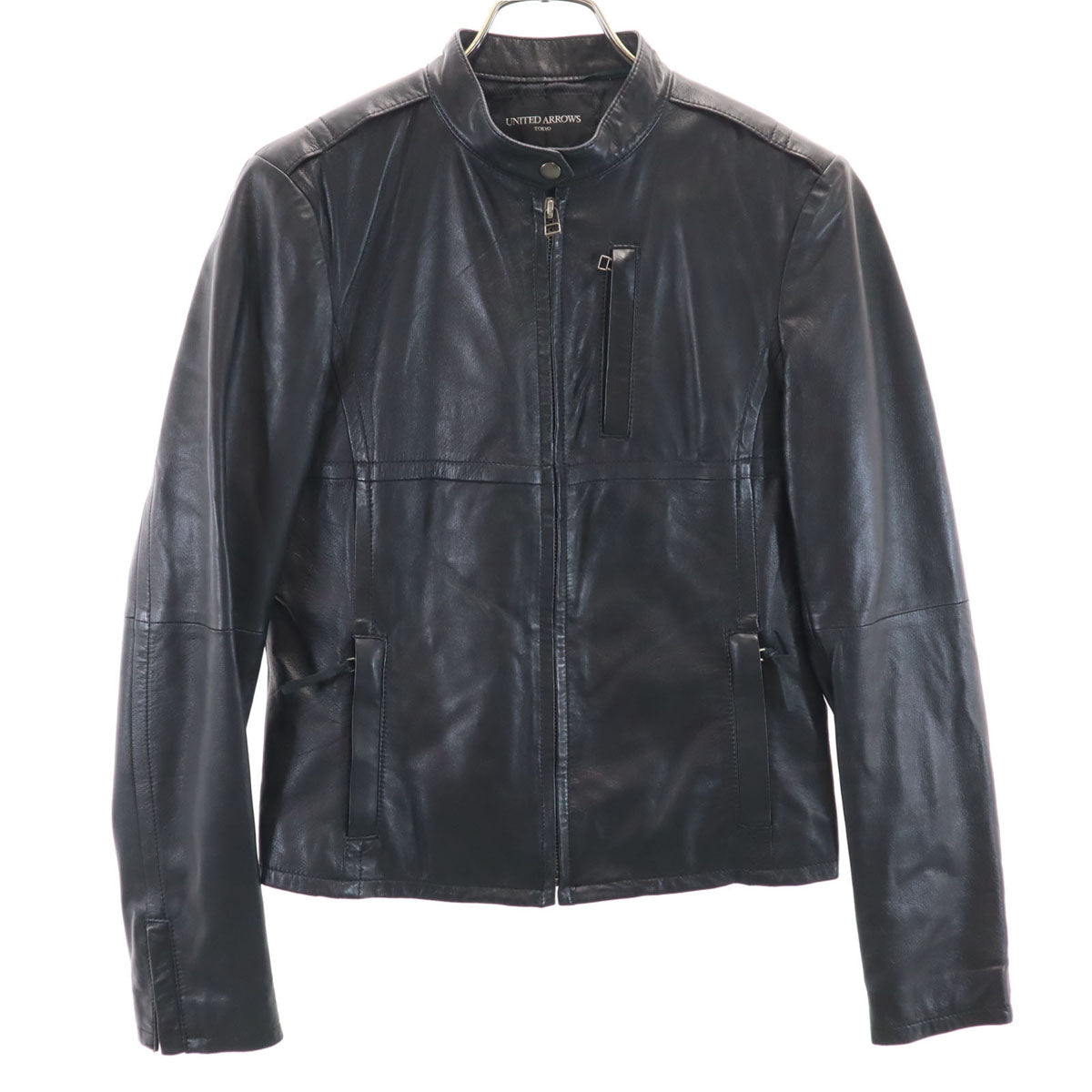UNITED ARROWS ユナイテッドアローズ 羊革レザー シングルライダースジャケット 38 ブラック レディース