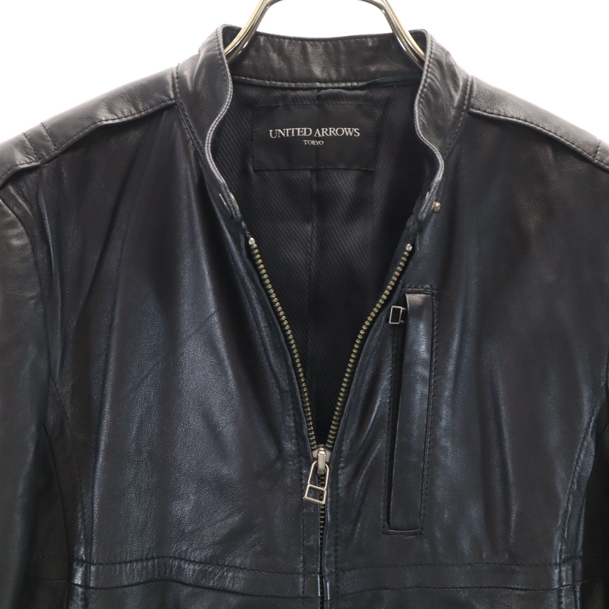 UNITED ARROWS ユナイテッドアローズ 羊革レザー シングルライダースジャケット 38 ブラック レディース