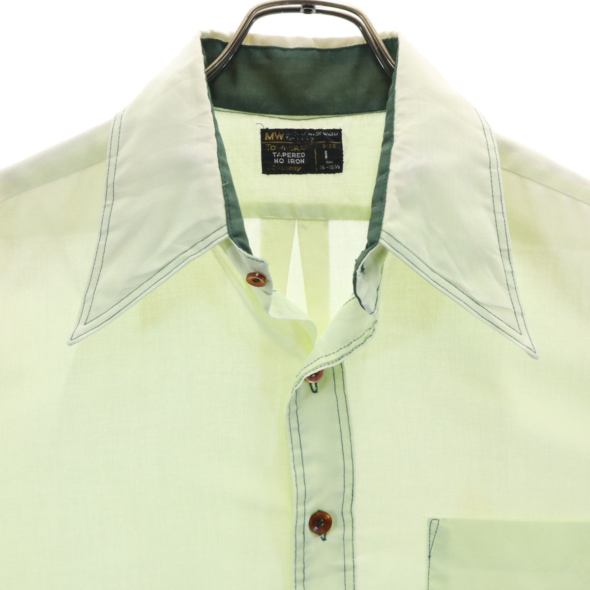TOWNCRAFT タウンクラフト 70s ヴィンテージ 衿芯 長袖 シャツ L ライトグリーン JCpenney メンズ