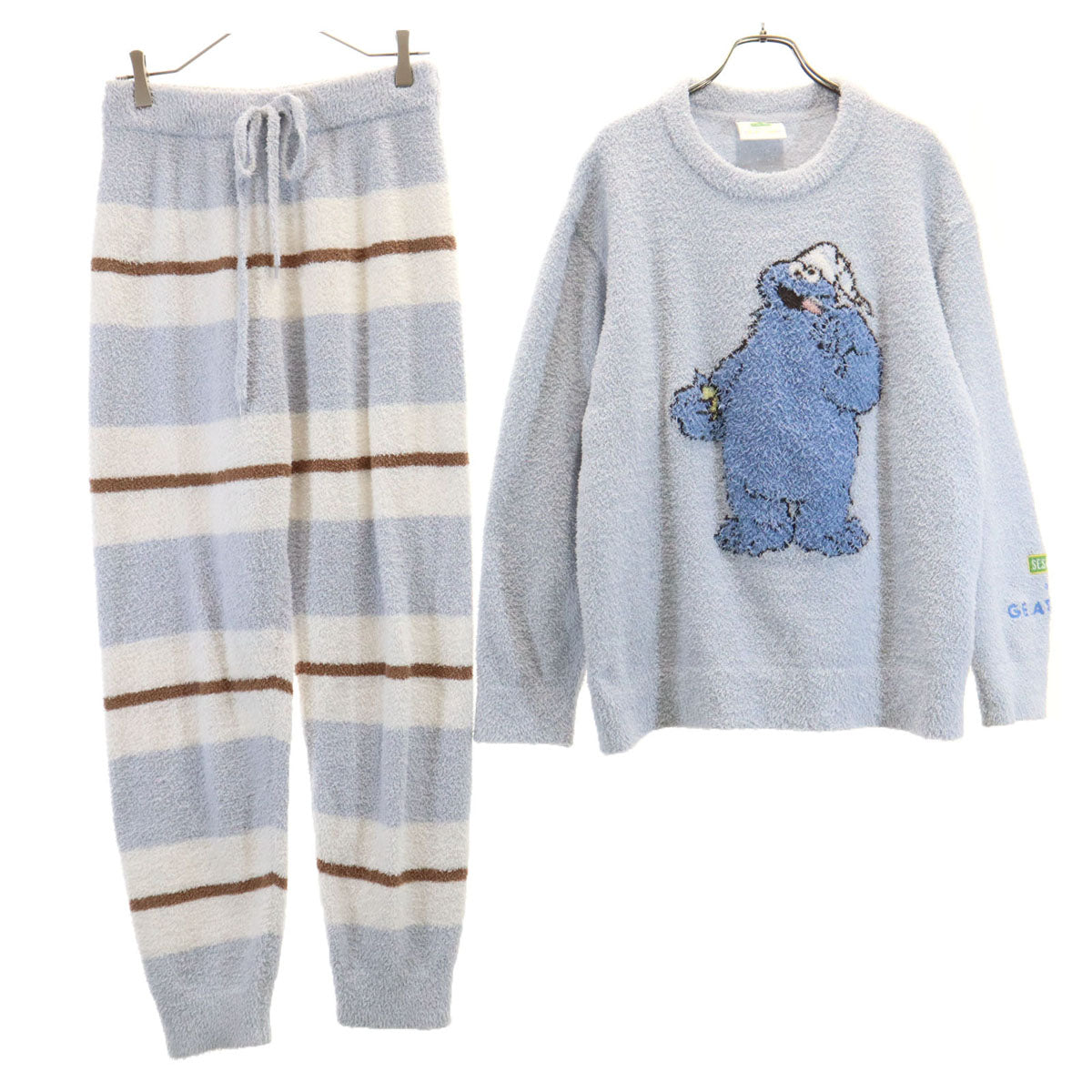 gelato pique ジェラートピケ SESAME STREET セサミストリート コラボ クッキーモンスター ルームウェア 上下 セットアップ F ブルーグレー レディース