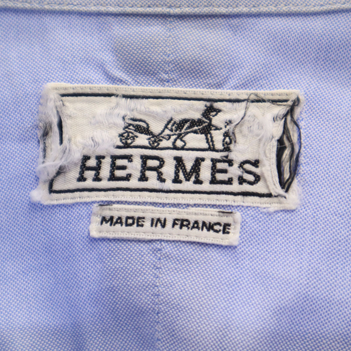 HERMES エルメス 90s フランス製 長袖 ボタンダウンシャツ 40 ブルー系 メンズ