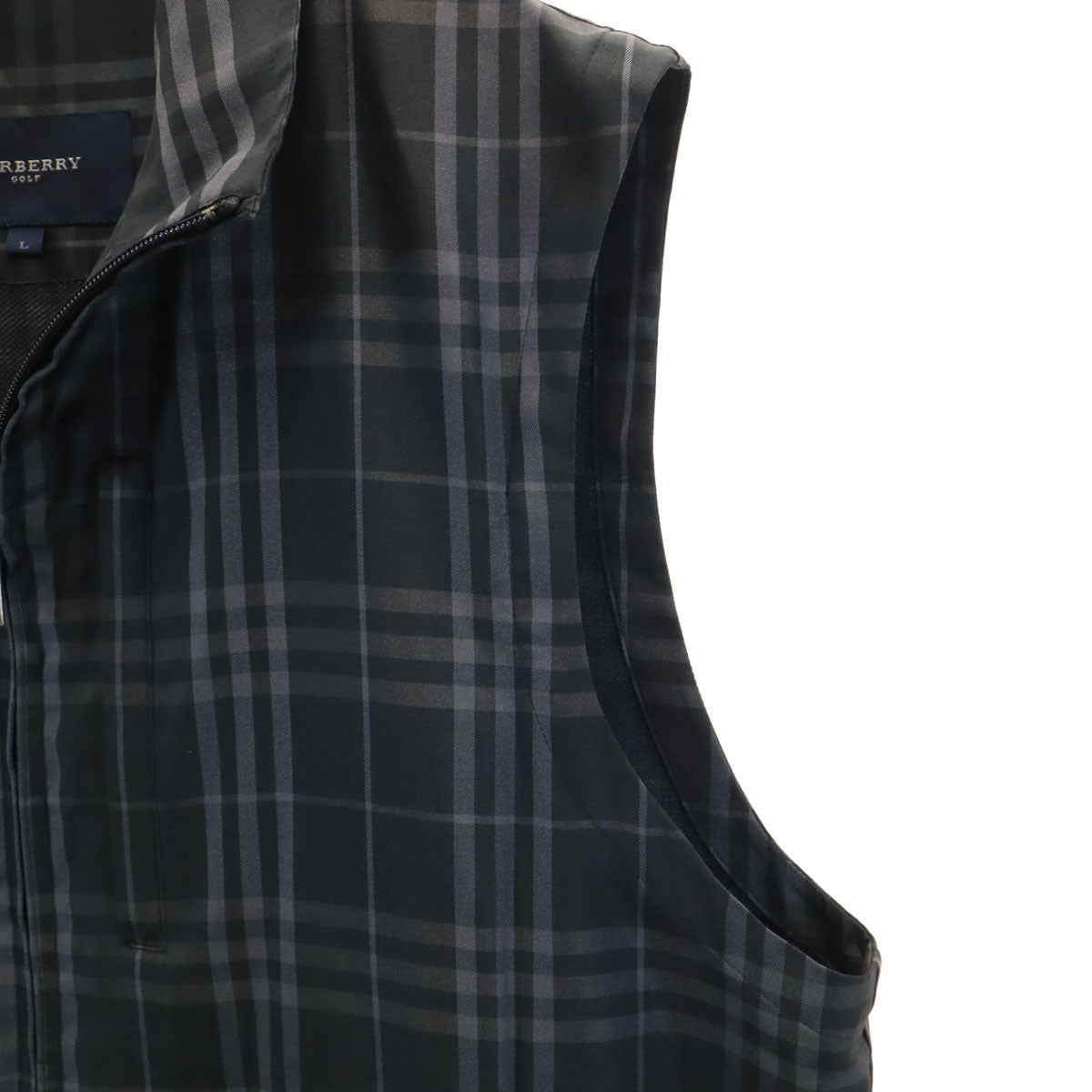 BURBERRY GOLF バーバリーゴルフ チェック柄 ジップアップ ベスト L ブラック メンズ