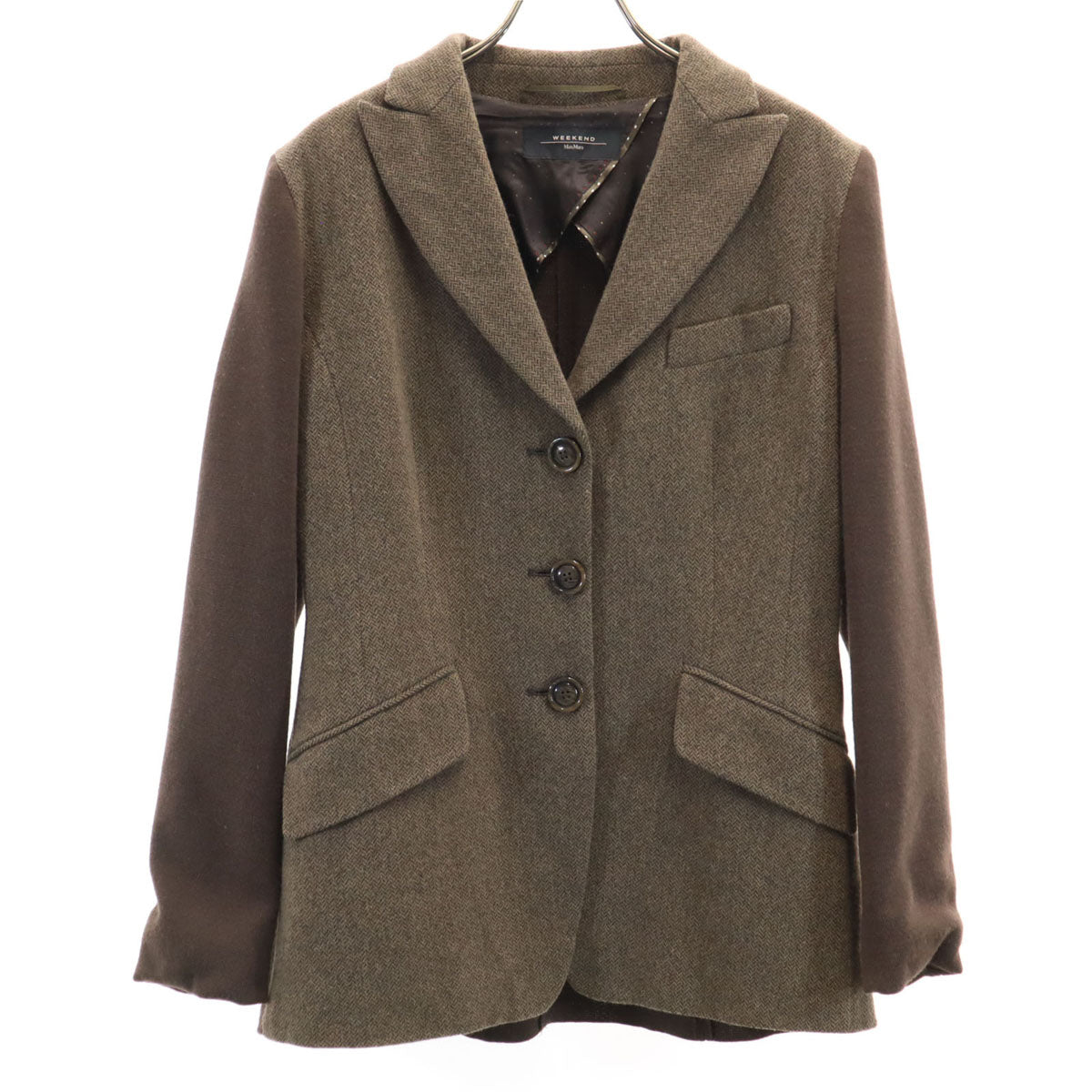 MAX MARA Weekend マックスマーラウィークエンド ヘリンボーン ニット切替 テーラードジャケット 42 ブラウン アンコン レディース