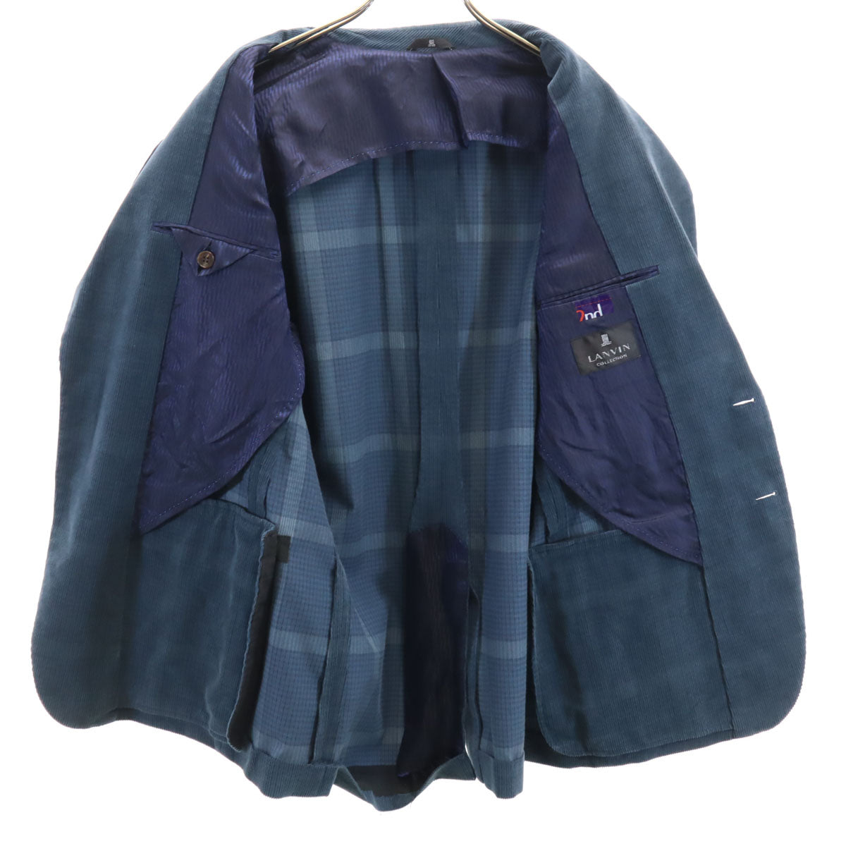 LANVIN LA COLLECTION ランバンコレクション 日本製 チェック柄 コーデュロイ テーラードジャケット 50 ネイビー メンズ