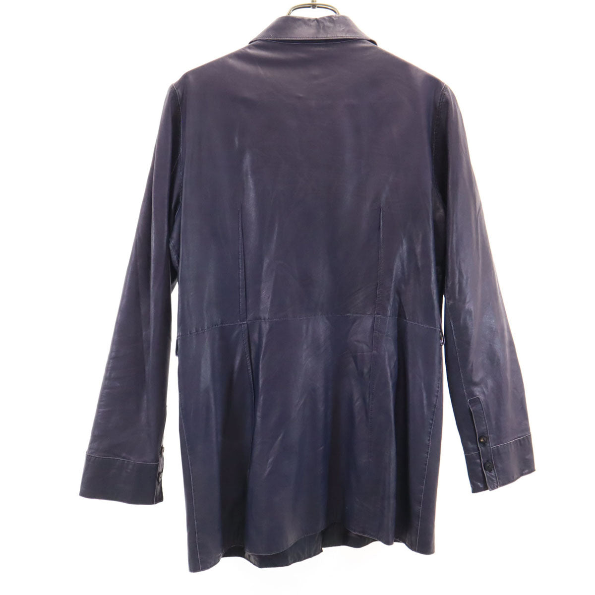 LANVIN LA COLLECTION ランバンコレクション 日本製 長袖 羊革レザー シャツ 38 ネイビー レディース