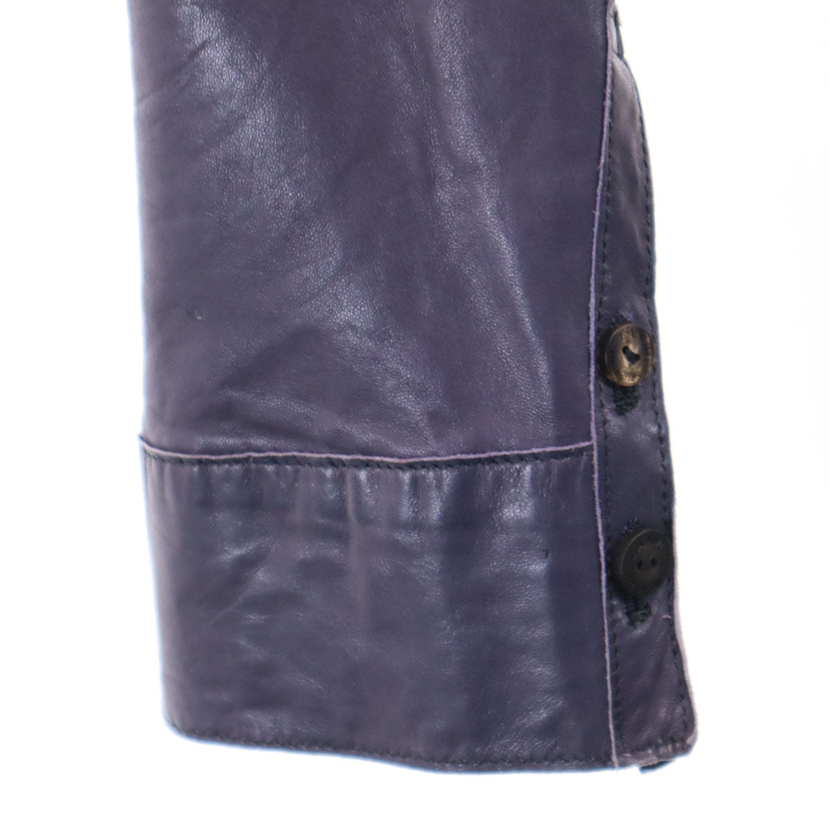 LANVIN LA COLLECTION ランバンコレクション 日本製 長袖 羊革レザー シャツ 38 ネイビー レディース