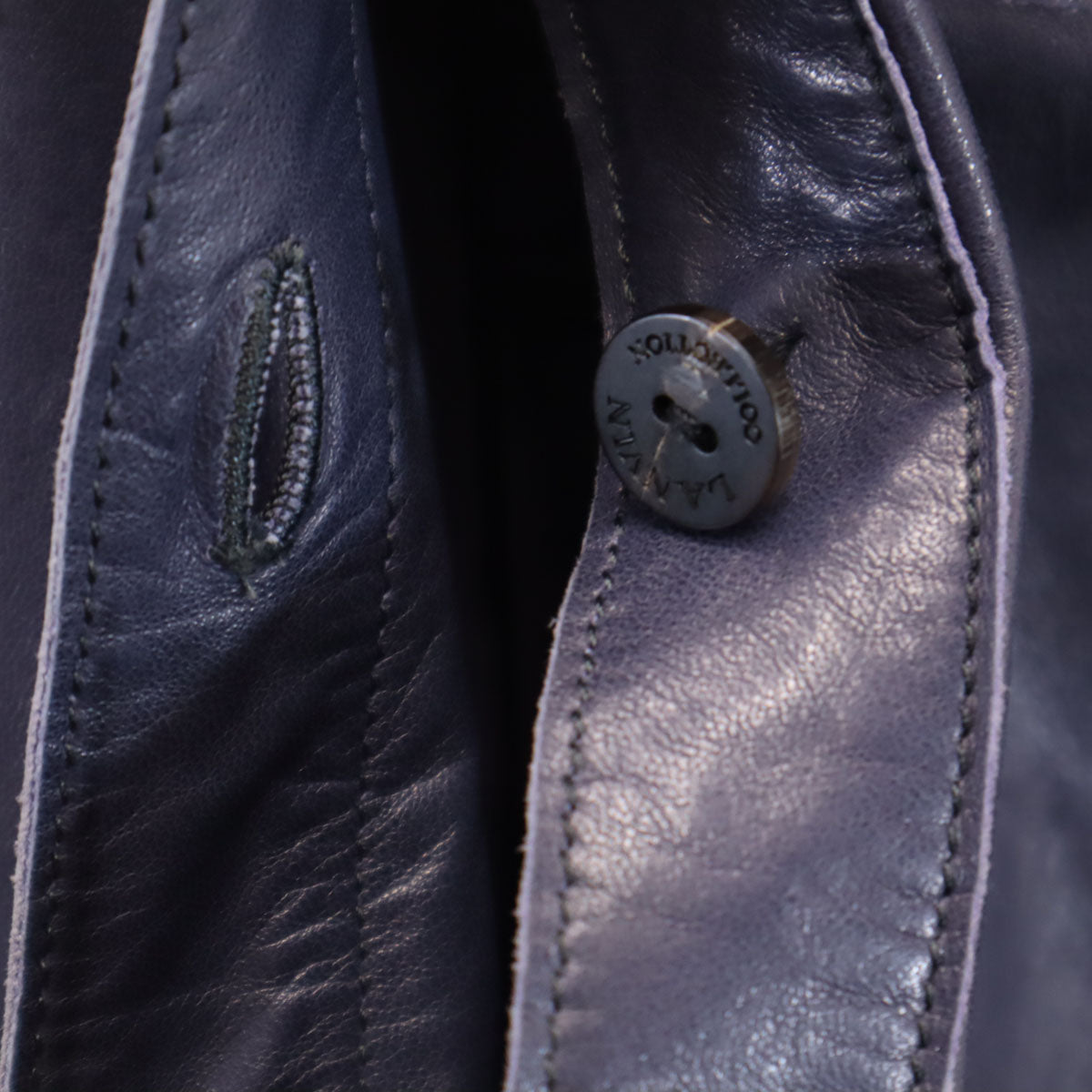 LANVIN LA COLLECTION ランバンコレクション 日本製 長袖 羊革レザー シャツ 38 ネイビー レディース