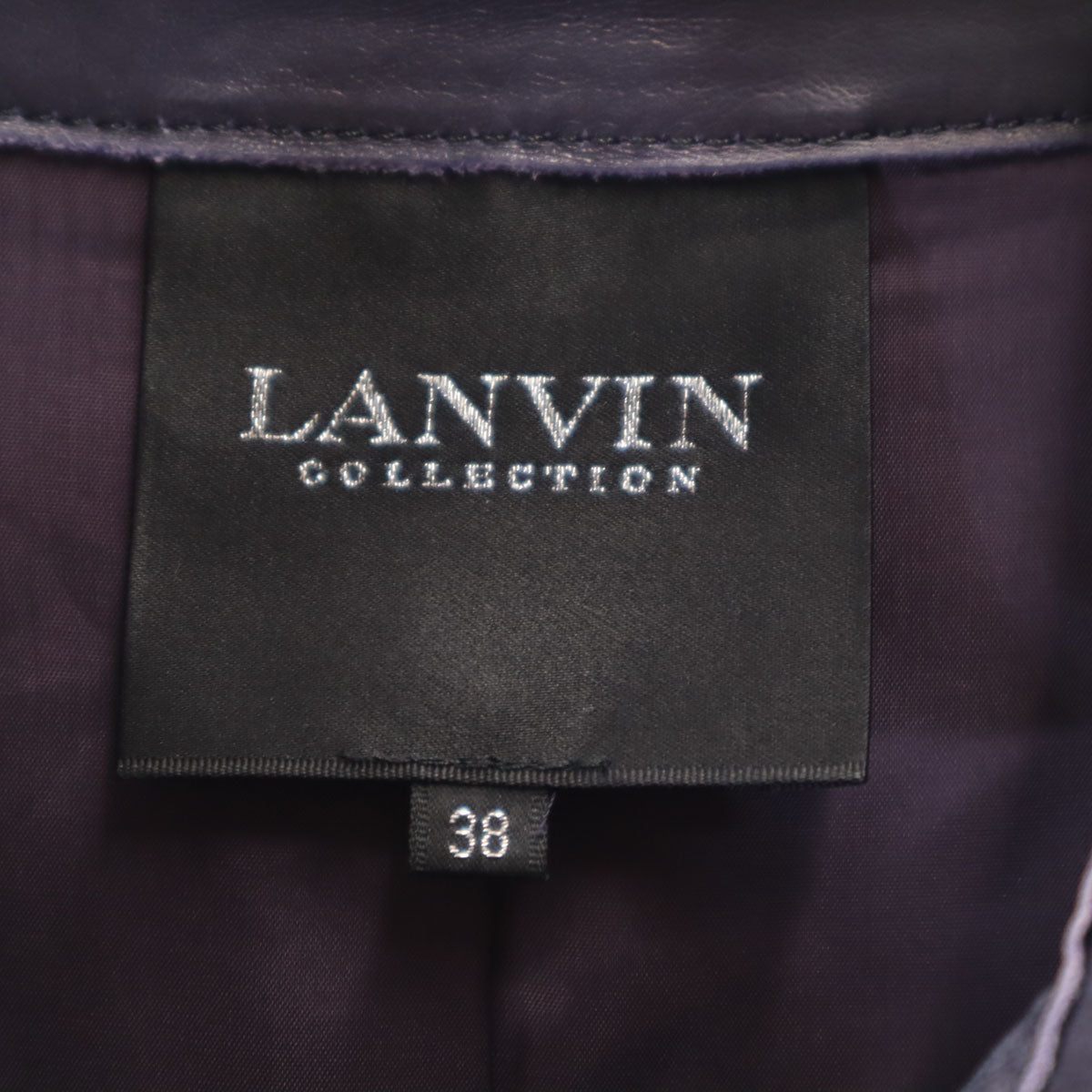LANVIN LA COLLECTION ランバンコレクション 日本製 長袖 羊革レザー シャツ 38 ネイビー レディース
