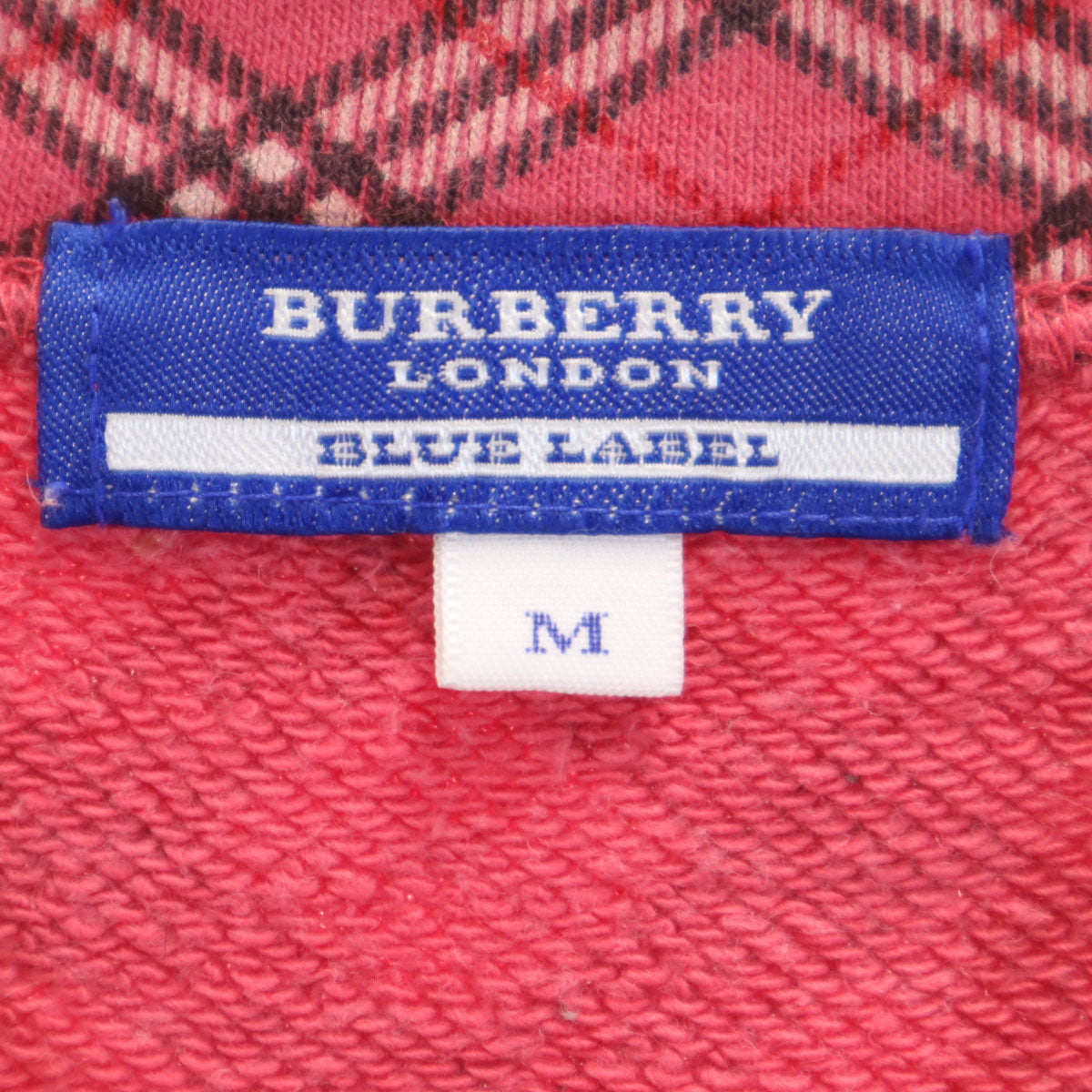 BURBERRY LONDON BLUE LABEL バーバリー ロンドン ブルーレーベル チェック柄 7分袖 クロップド丈 スウェット M レッドピンク 三陽商会 レディース