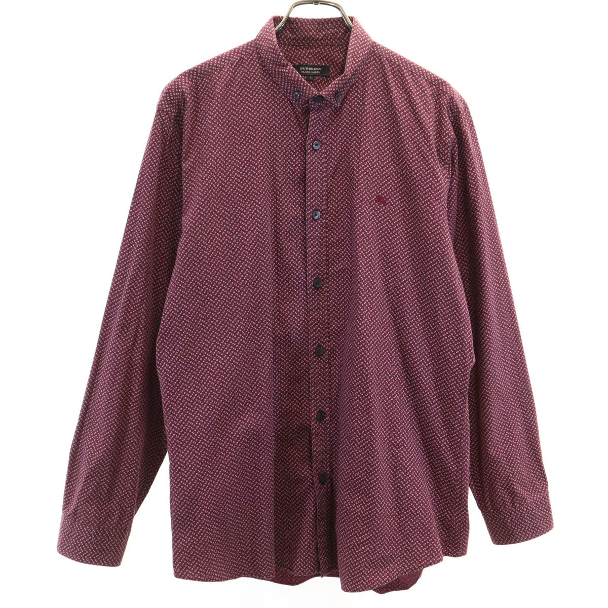 BURBERRY BLACK LABEL バーバリーブラックレーベル 総柄 長袖 ボタンダウンシャツ 3 ボルドー 三陽商会 メンズ
