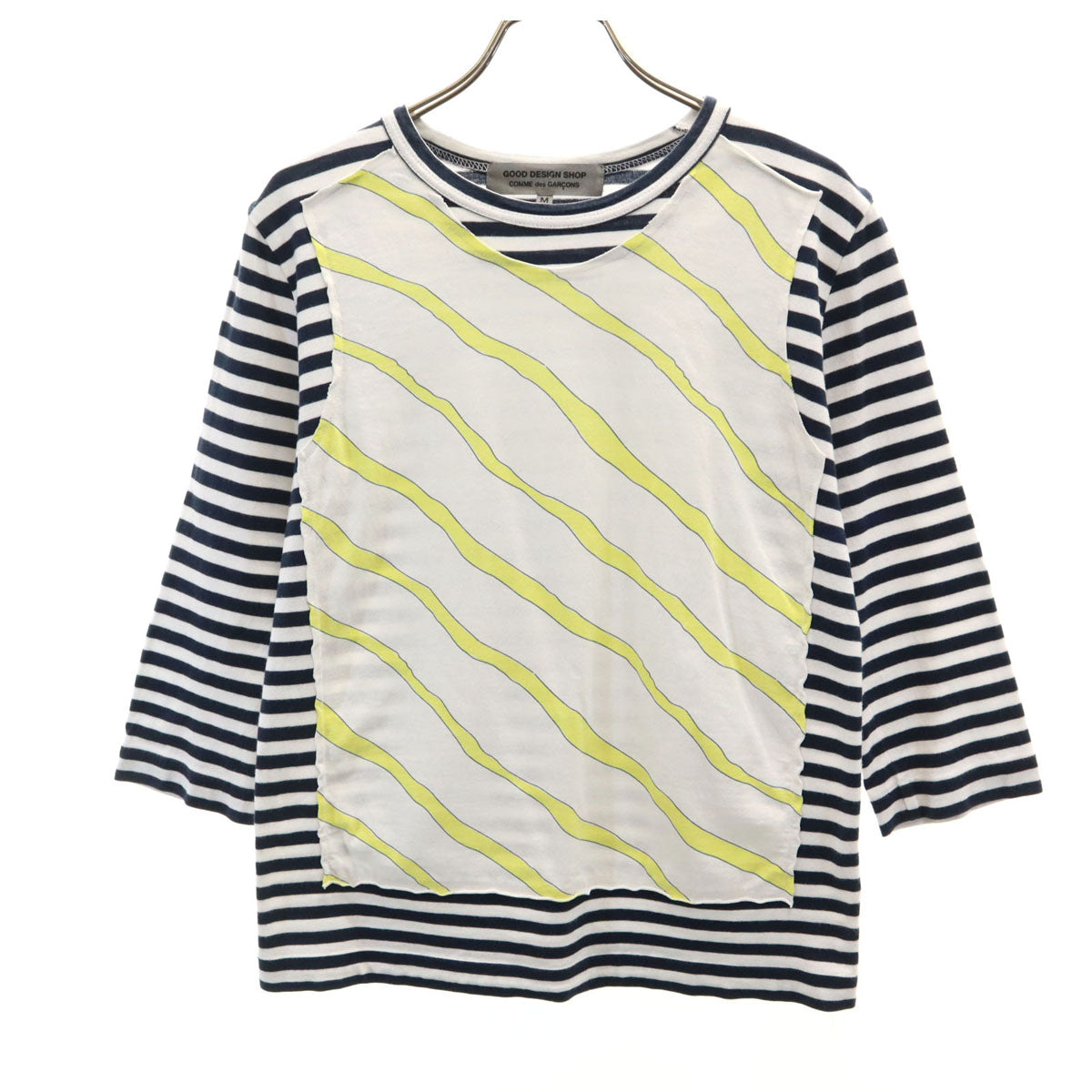 GOOD DESIGN SHOP COMME des GARCONS グッドデザインショップ コムデギャルソン 2015年 日本製 ボーダー柄 7分袖 Tシャツ M ホワイト レディース