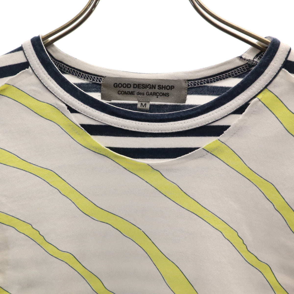 GOOD DESIGN SHOP COMME des GARCONS グッドデザインショップ コムデギャルソン 2015年 日本製 ボーダー柄 7分袖 Tシャツ M ホワイト レディース