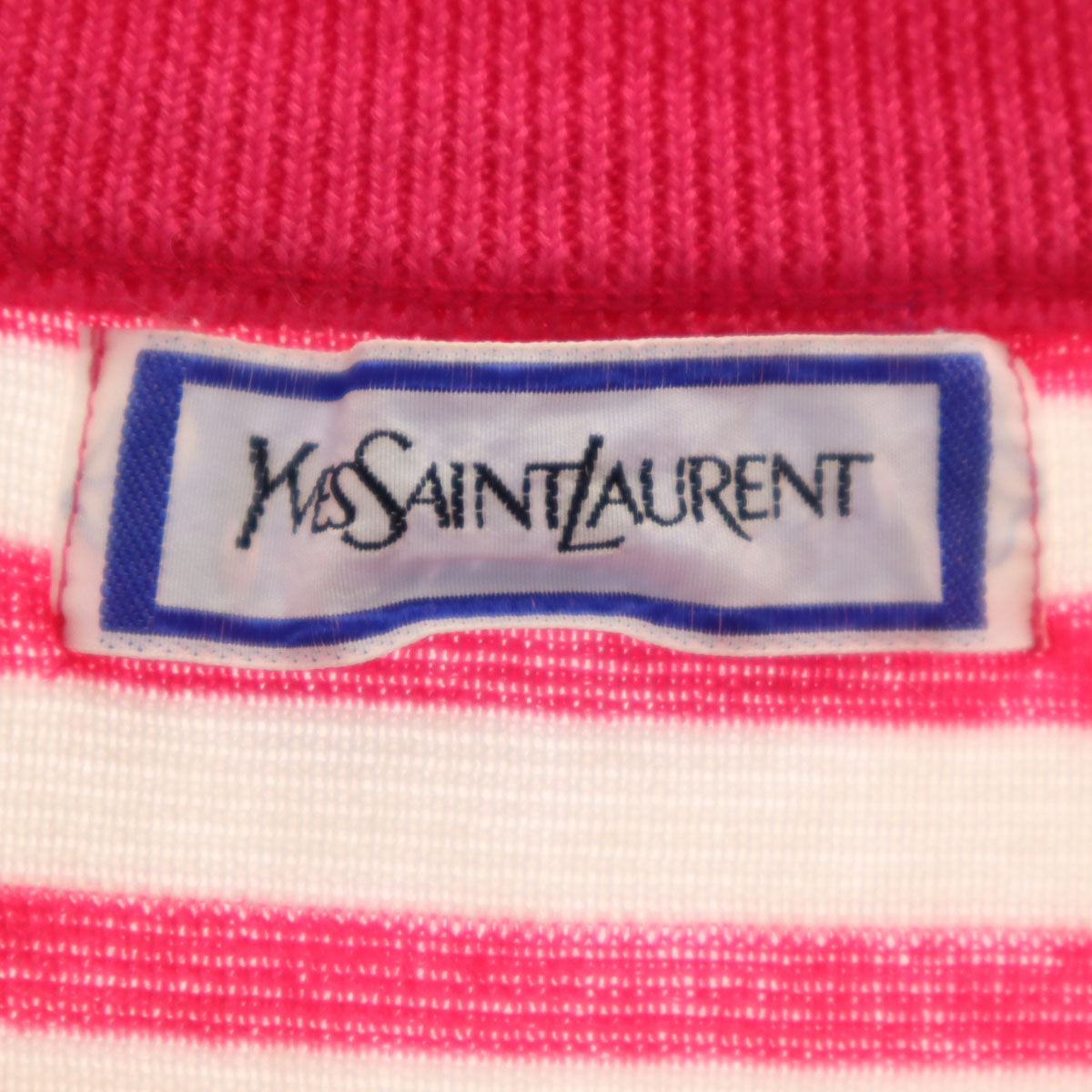 YVES SAINT LAURENT イヴサンローラン 90s オールド ボーダー柄 5分袖 ニット M ピンク レースアップ レディース
