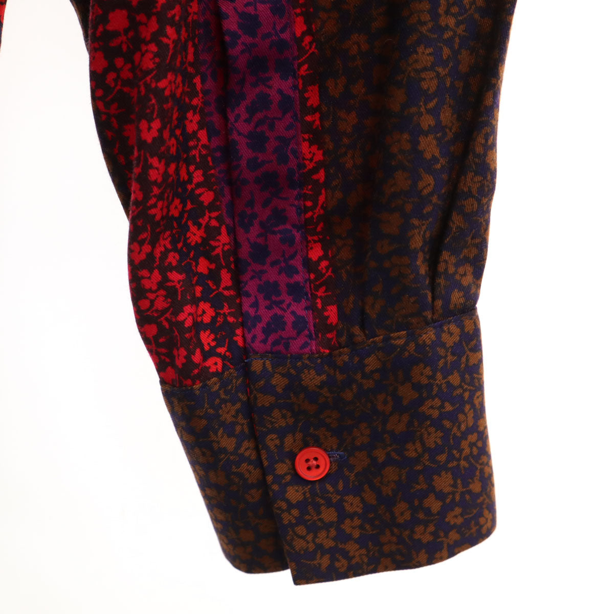 美品 PS Paul Smith ピーエスポールスミス 花柄 長袖 バンドカラーシャツ 44L ネイビー レディース