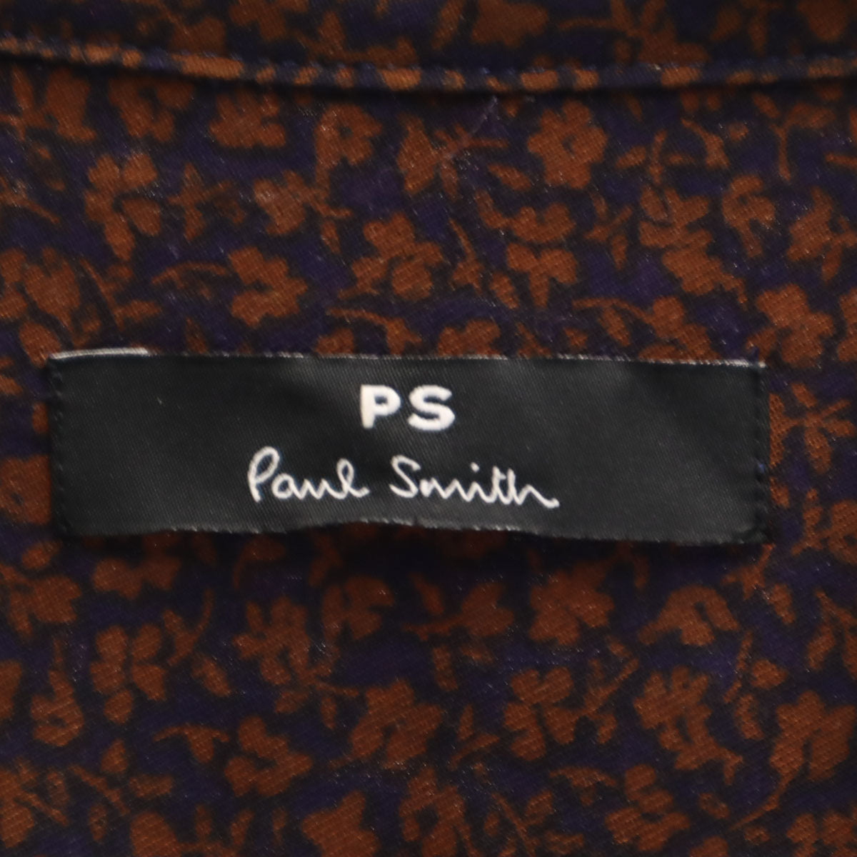 美品 PS Paul Smith ピーエスポールスミス 花柄 長袖 バンドカラーシャツ 44L ネイビー レディース