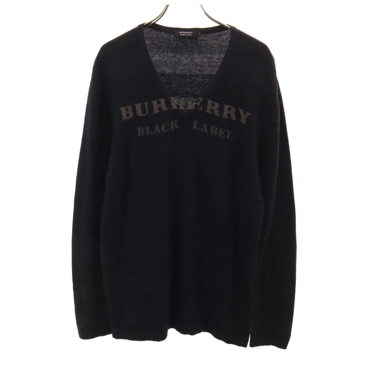 BURBERRY BLACK LABEL バーバリーブラックレーベル ボーダー柄 長袖 Vネック ニット 2 ブラック 三陽商会 レディース