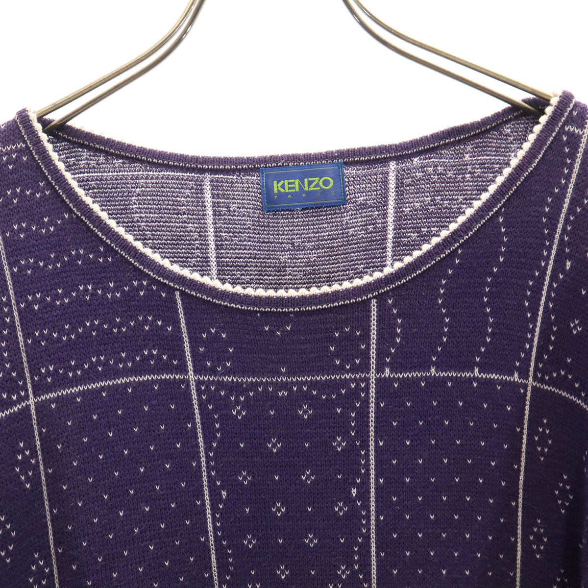 KENZO ケンゾー 90s 日本製 オールド 総柄 7分袖 ニット 紺紫 セーター レディース