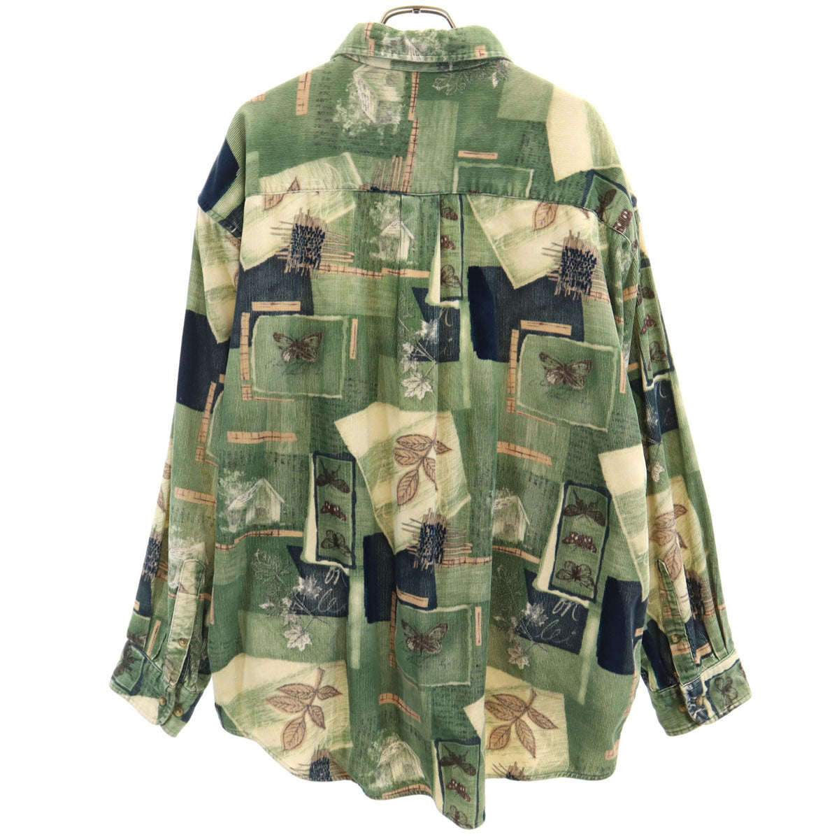 FIELD GEAR フィールドギア 80s ヴィンテージ プリントコーズ 総柄 長袖 コーデュロイ ボタンダウンシャツ L グリーン メンズ