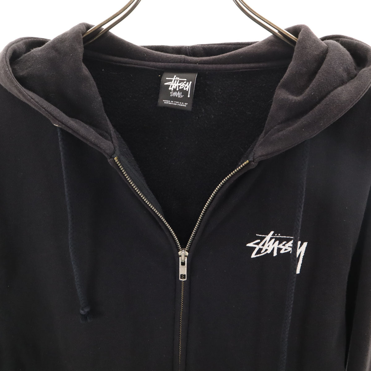STUSSY ステューシー USA製 バックロゴ 長袖 スウェット ジップパーカー S ブラック メンズ
