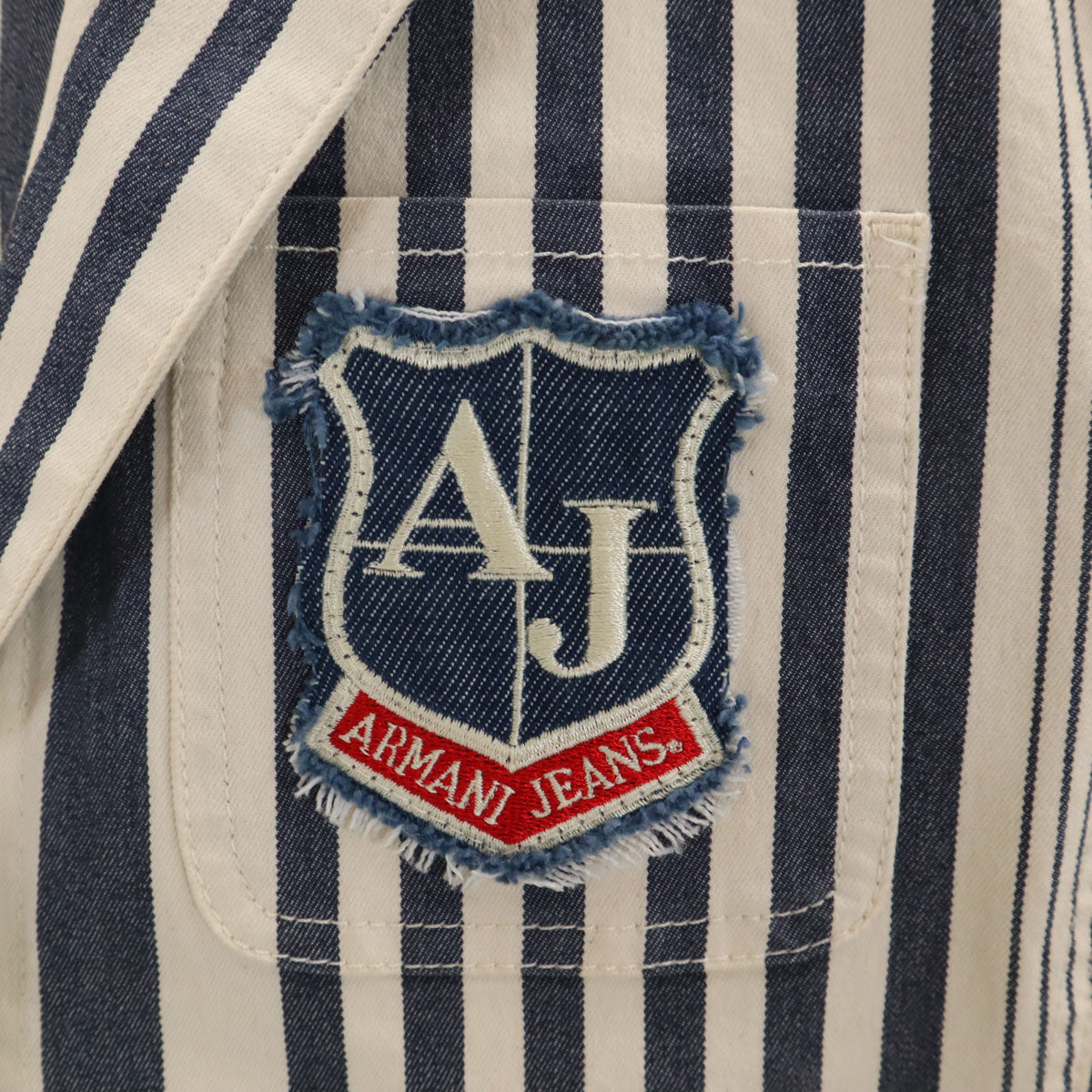 ARMANI JEANS アルマーニジーンズ イタリア製 ストライプ柄 テーラードジャケット 38 アイボリー レディース