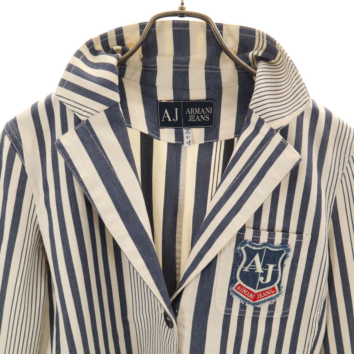 ARMANI JEANS アルマーニジーンズ イタリア製 ストライプ柄 テーラードジャケット 38 アイボリー レディース