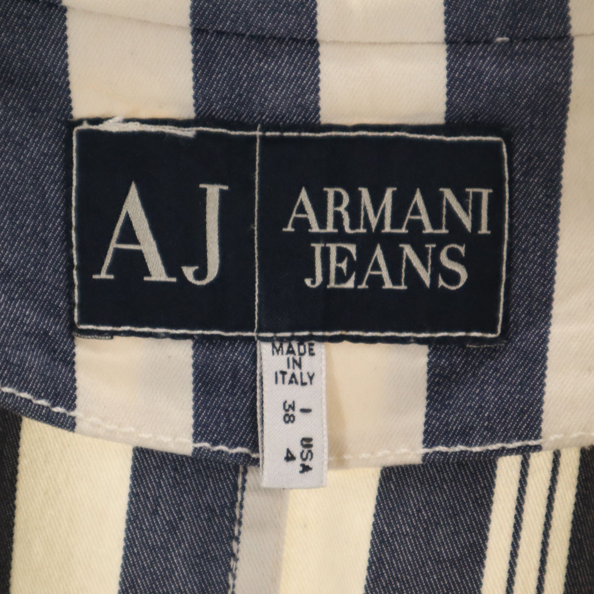 ARMANI JEANS アルマーニジーンズ イタリア製 ストライプ柄 テーラードジャケット 38 アイボリー レディース