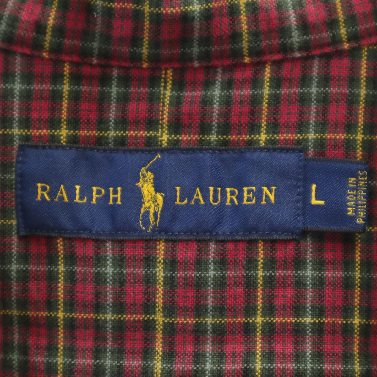 未使用 RALPH LAUREN ラルフローレン チェック柄 長袖 ボタンダウンシャツ L レッド系 メンズ