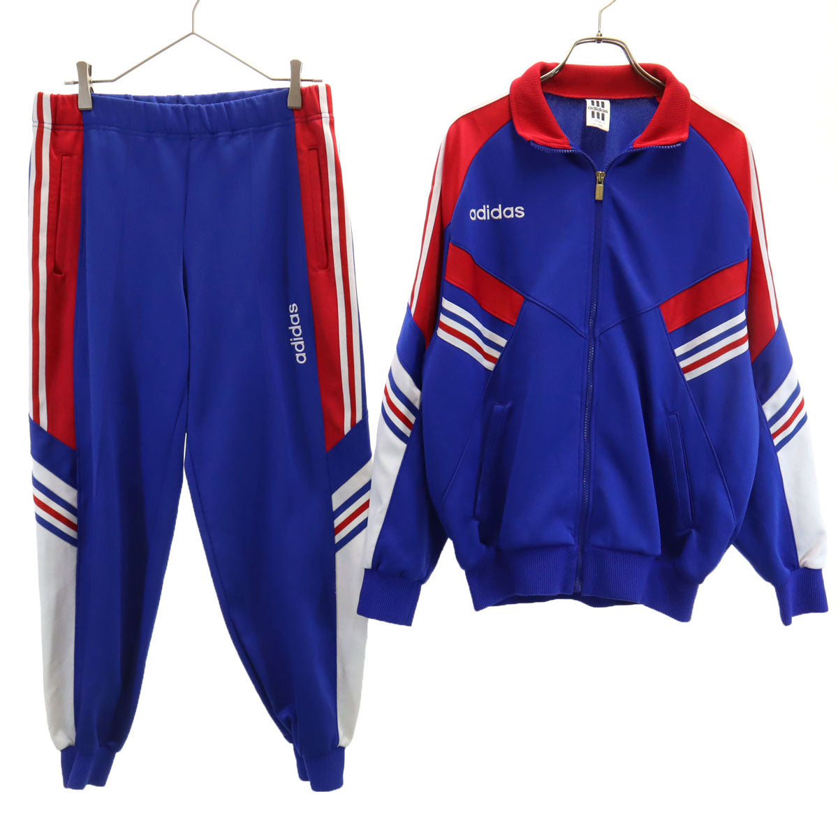 adidas アディダス 90s オールド トラックジャケット 上下 セットアップ L ブルー デサント ジャージ メンズ
