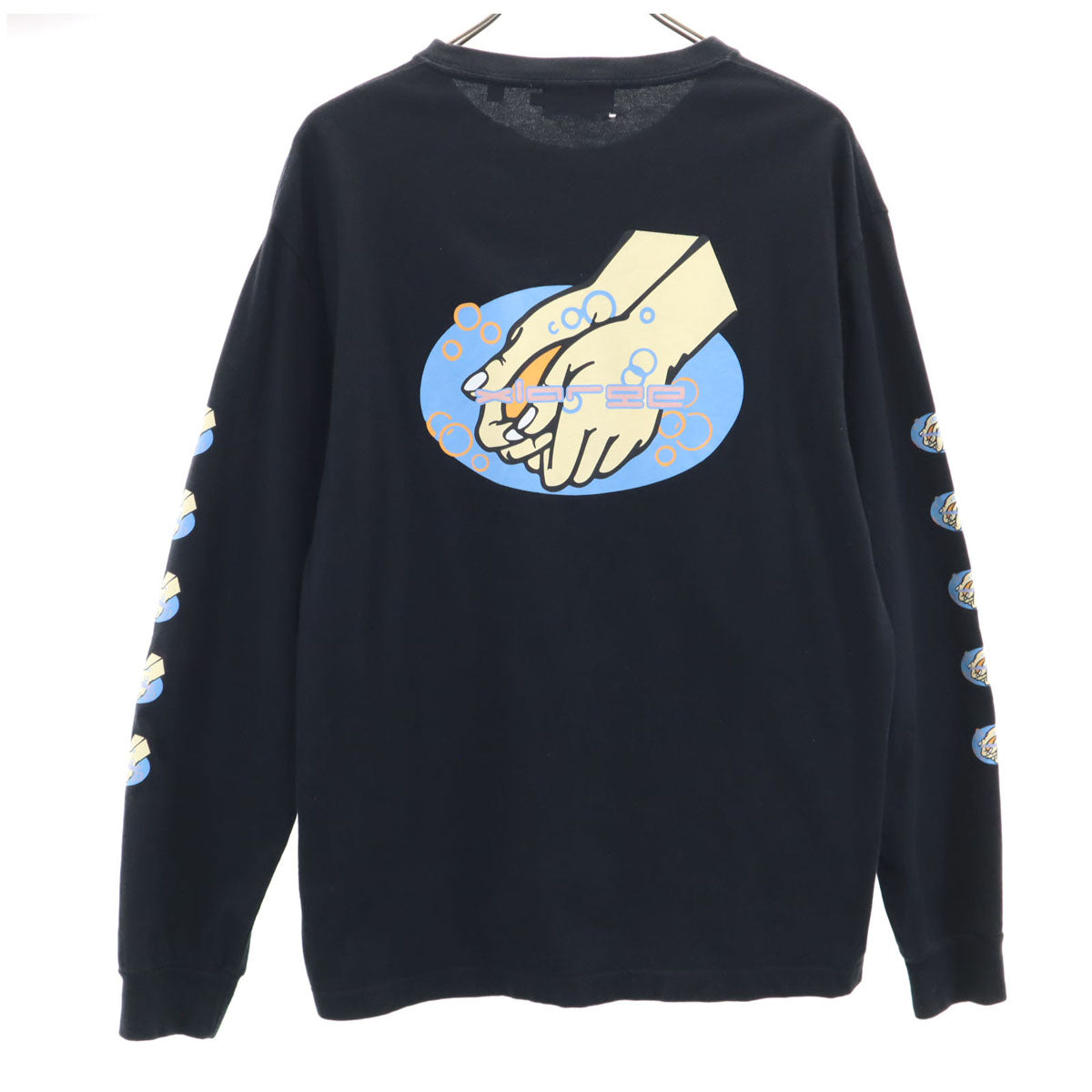 XLARGE エクストララージ バックプリント WASH YOUR HANDS 長袖 Tシャツ L ブラック ロンT メンズ