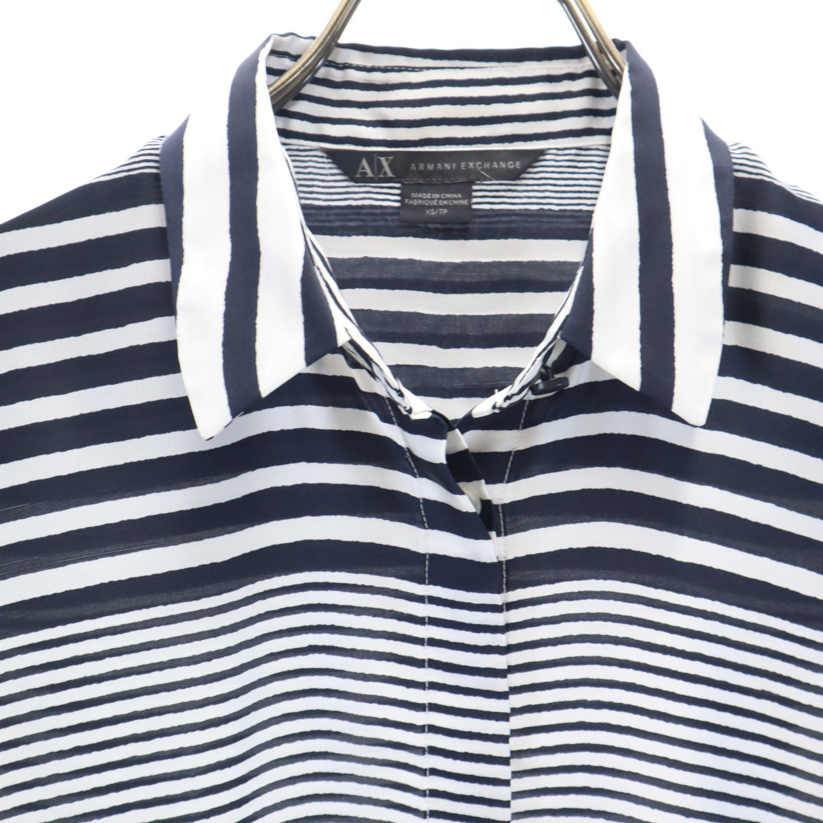 ARMANI EXCHANGE アルマーニエクスチェンジ ボーダー柄 長袖 シャツ XS ホワイト レディース