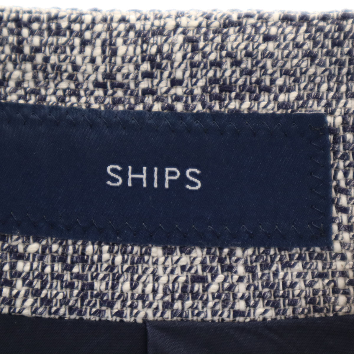 SHIPS シップス ツイード ノーカラーコート 36 ネイビー レディース
