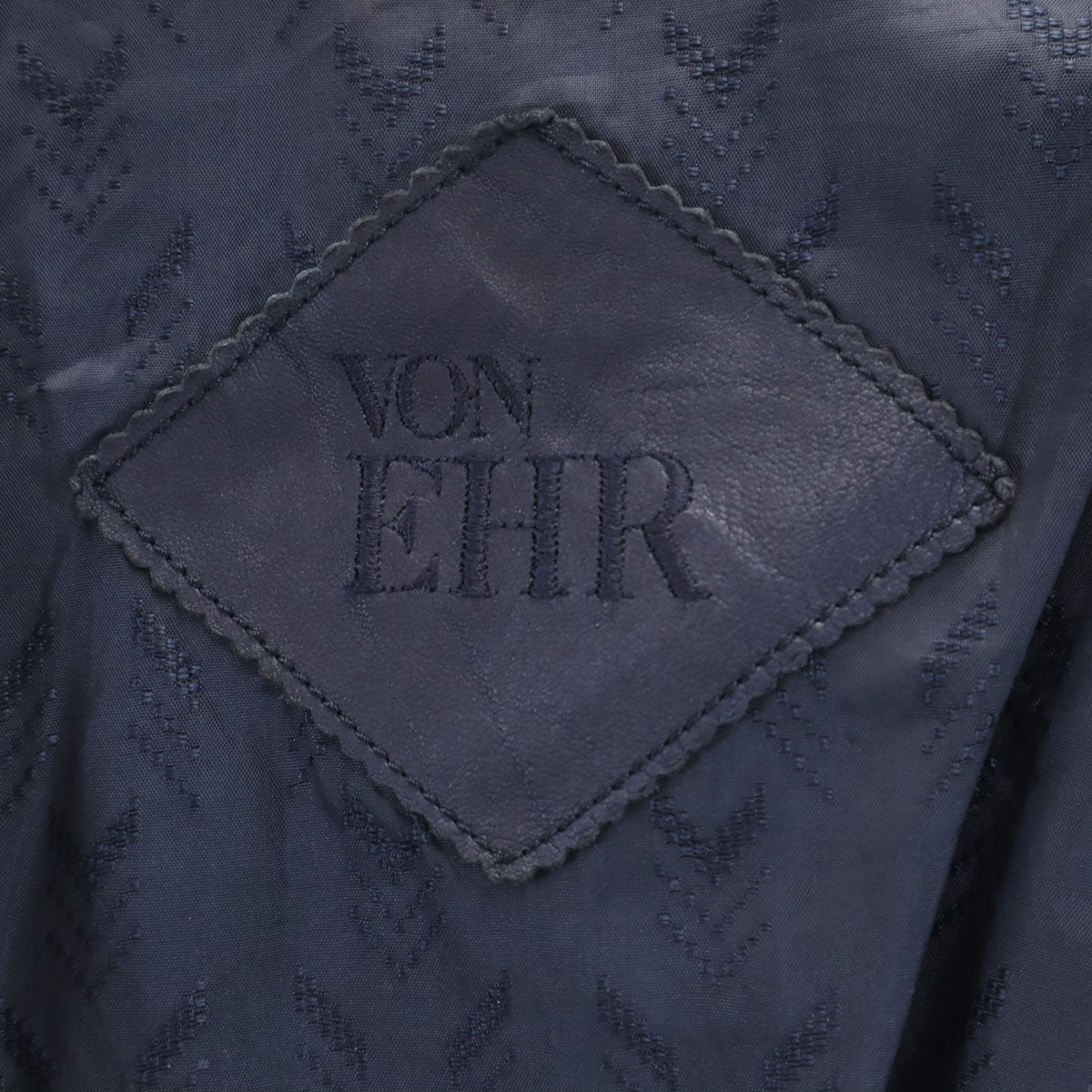 VON EHR 80s ヴィンテージ 長袖 スエード切替 ニットカーディガン 52 ネイビー メンズ