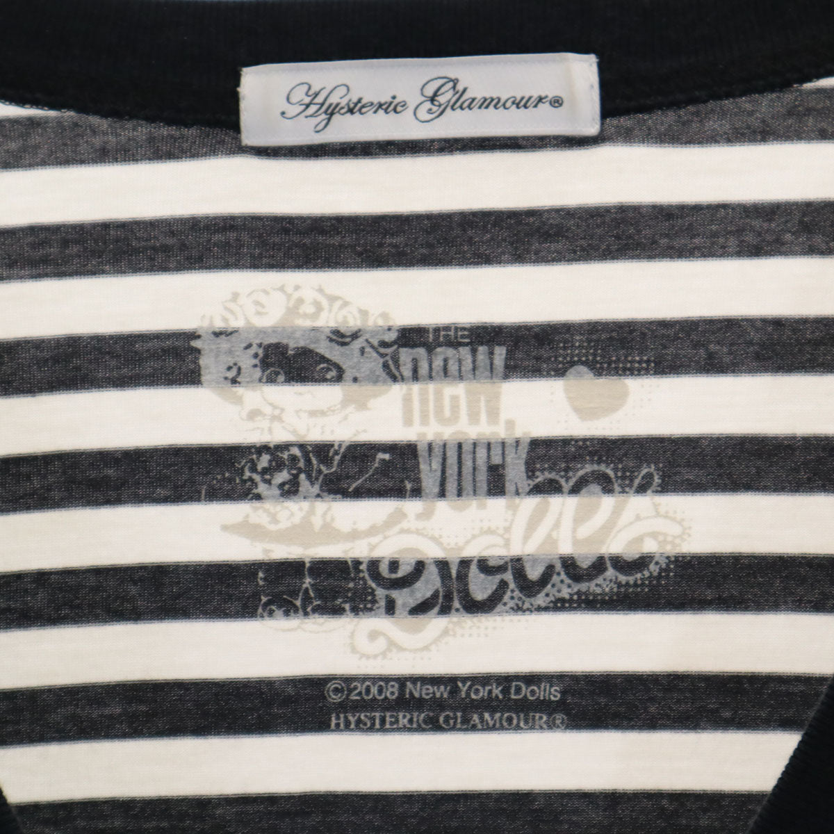 HYSTERIC GLAMOUR ヒステリックグラマー 日本製 ニューヨーク・ドールズ 7分袖 ロング Tシャツ FREE ブラック New York Dolls ロックバンド レディース