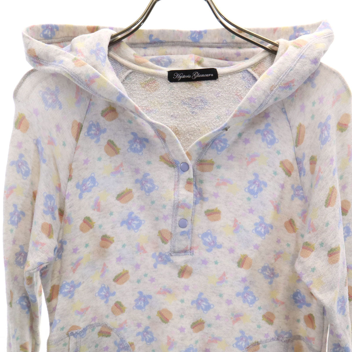 HYSTERIC GLAMOUR ヒステリックグラマー 日本製 総柄 長袖 パーカー FREE グレー レディース