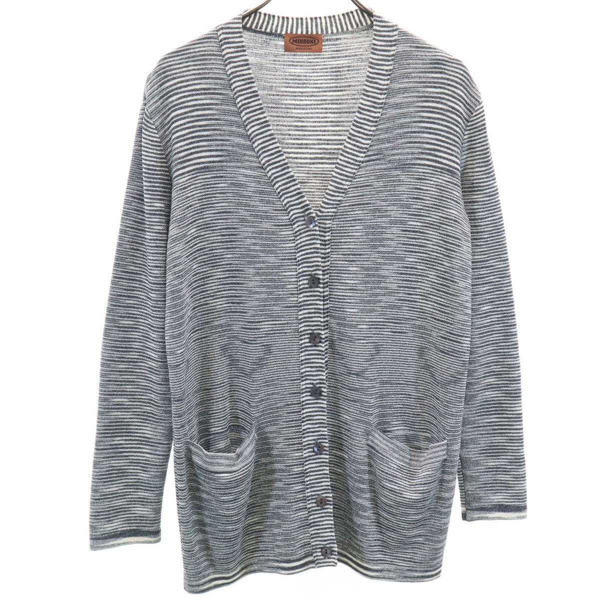 Missoni ミッソーニ イタリア製 ボーダー柄 長袖 Vネック ニットカーディガン 44 チャコールグレー レディース