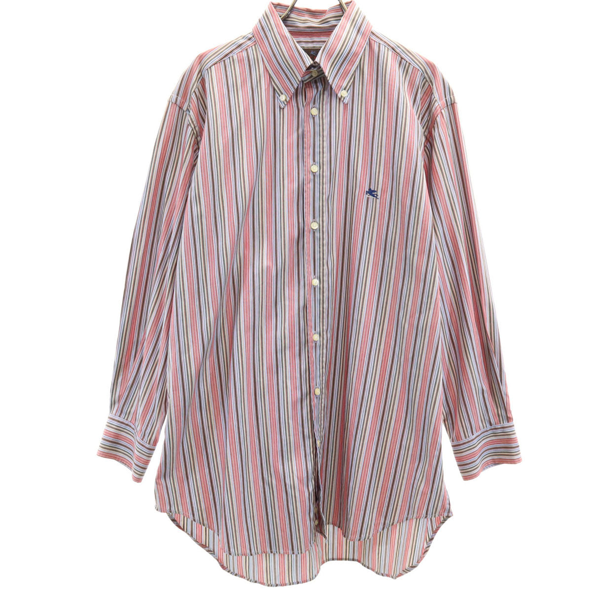 美品 ETRO エトロ イタリア製 ストライプ柄 長袖 ボタンダウンシャツ 43 マルチ メンズ