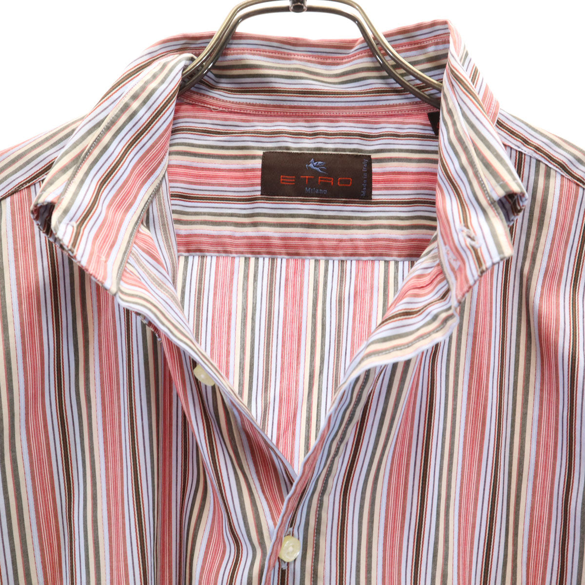 美品 ETRO エトロ イタリア製 ストライプ柄 長袖 ボタンダウンシャツ 43 マルチ メンズ
